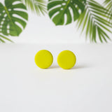 lemon yellow clay stud earrings, handmade jewellery at lottie of london, lifestyle 
