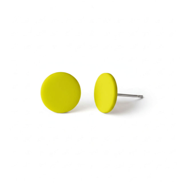 large lemon yellow stud earrings, handmade clay jewellery at lottie of london