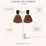 leopard print drop earrings infographics handmade at Lottie Of London