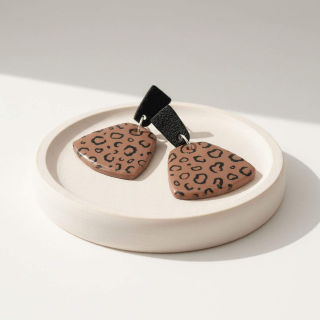 leopard print drop earrings lifestyle handmade at Lottie Of London