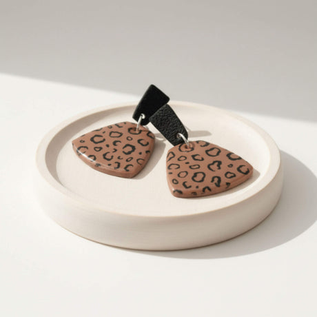 leopard print drop earrings lifestyle handmade at Lottie Of London
