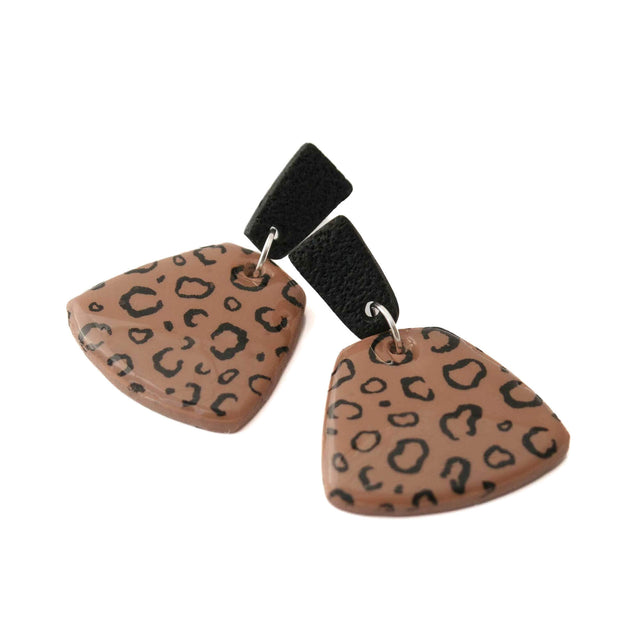leopard print clay earrings handmade at Lottie Of London