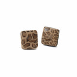 leopard print square stud earrings on a white background, handmade at Lottie Of London