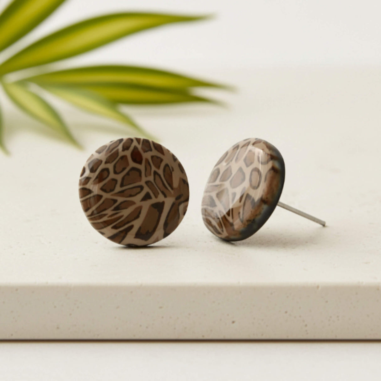 leopard print stud earrings lifestyle handmade at Lottie Of London