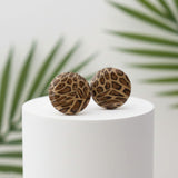 leopard print large stud earrings styled image, handmade at Lottie Of London