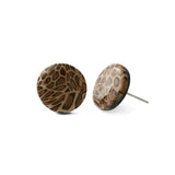 leopard print small stud earrings on white background, handmade at Lottie Of London