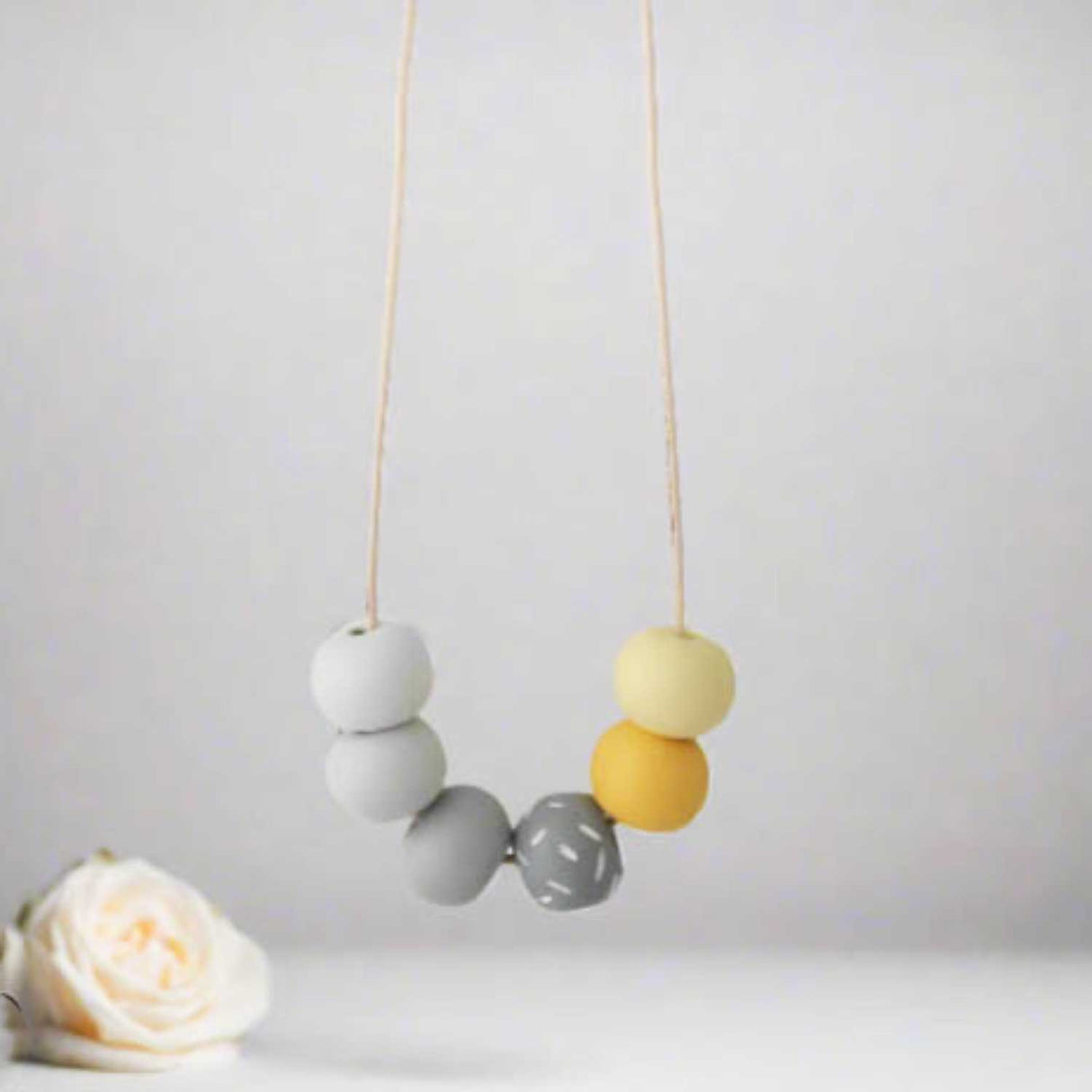 Long Bead Necklace In Grey & Yellow