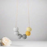 Long Bead Necklace In Grey & Yellow