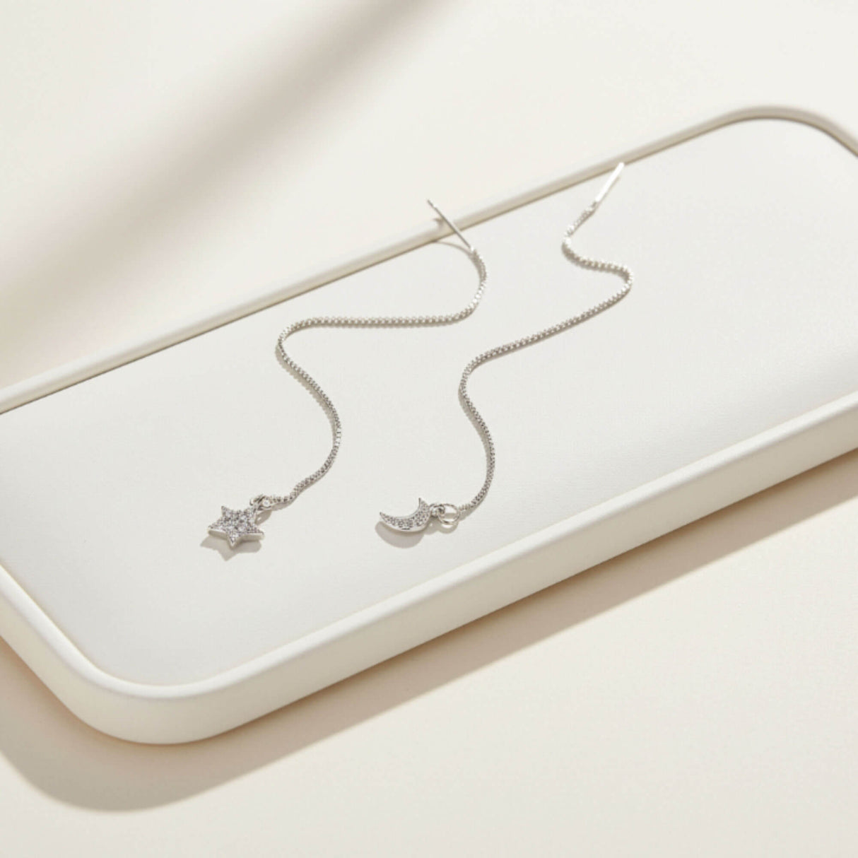 moon and star threader drop earrings lottie of london 