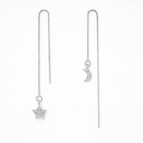 moon and star threader drop earrings lottie of london 