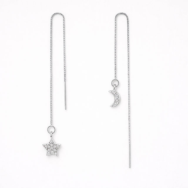 moon and star threader drop earrings lottie of london 