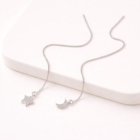 moon and star threader drop earrings lottie of london 