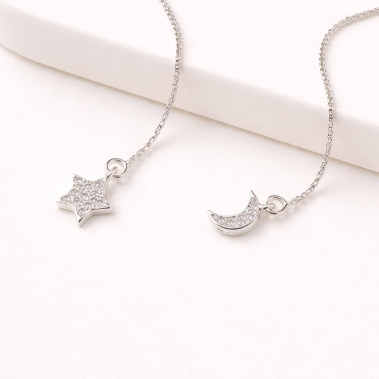 moon and star threader drop earrings lottie of london 