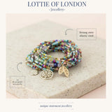 multi coloured stacking bracelet infographics at Lottie Of London