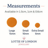 Mustard yellow stud earrings, size guide, handmade clay jewellery at Lottie of London