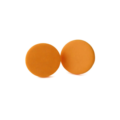 small Mustard yellow large stud earrings, lifestyle image, handmade clay jewellery at Lottie of London