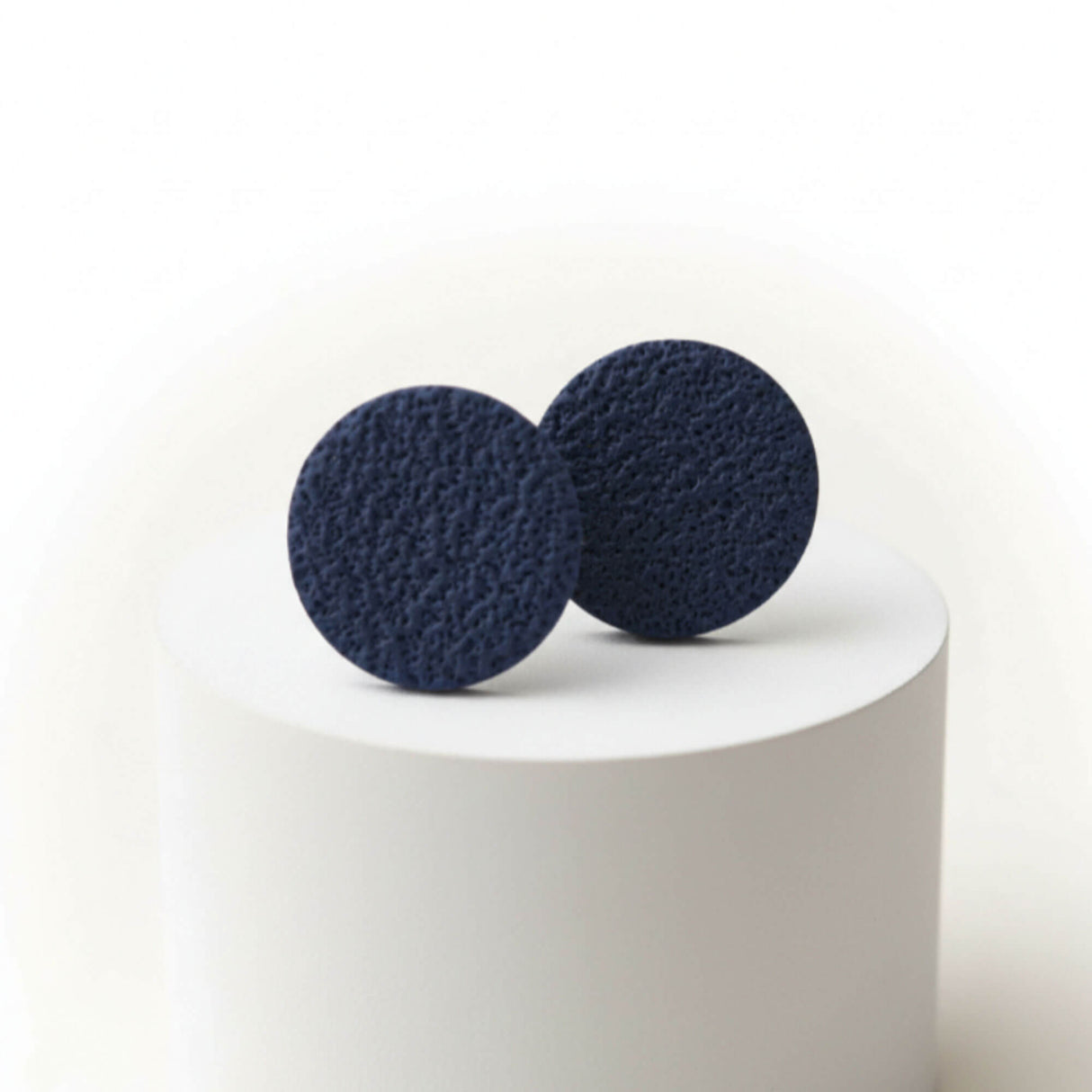 Navy blue clay stud earrings handmade at Lottie Of London