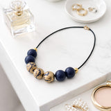 navy gold bead necklace lifestyle handmade at lottie of london