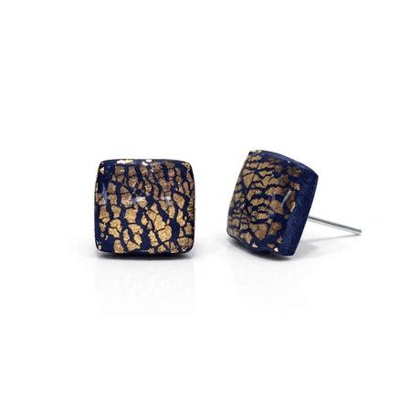 Square Navy and Gold Stud Earrings for Women | Lottie Of London Jewellery