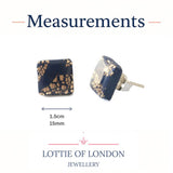 Navy & Gold Stud Earrings – Minimalist Handmade Clay Jewellery