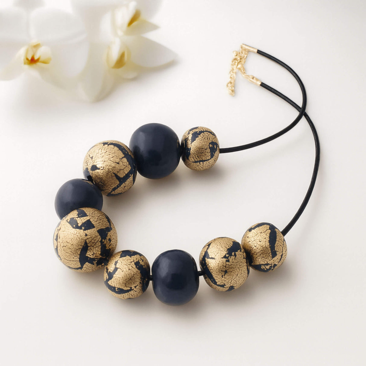 navy and gold chunky statement  necklace - handmade at lottie of london jewellery