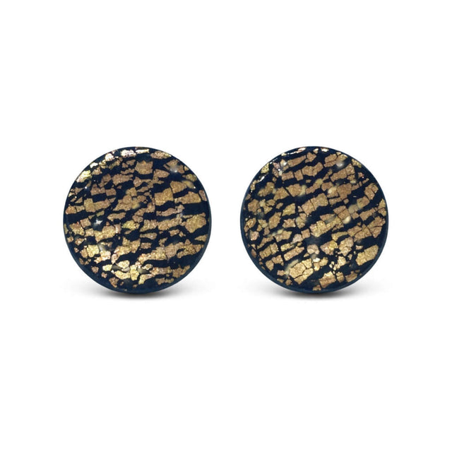 Large Navy and Gold Stud Earrings for Women | handmade at Lottie Of London Jewellery