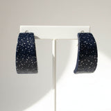 navy huggie earrings close up,  handmade at lottie of london
