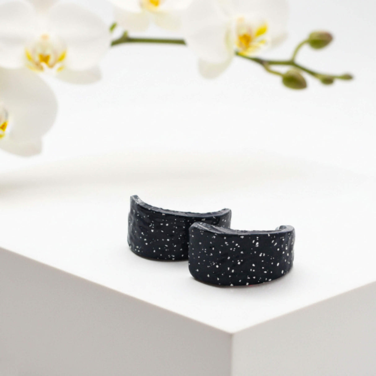 navy blue hoop earrings lifestyle shot handmade at lottie of london