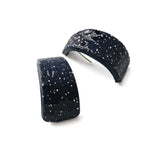 navy and silver leaf hoop earrings handmade at lottie of london