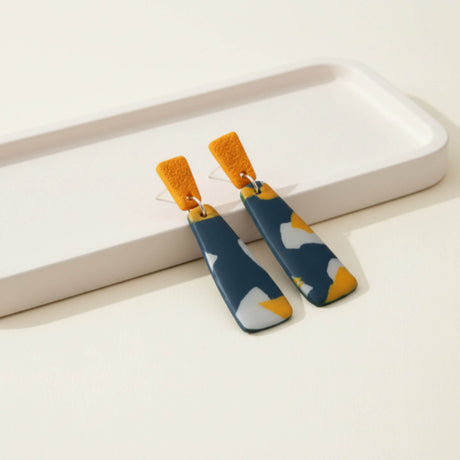 navy blue clay long drop earrings handmade at Lottie of London