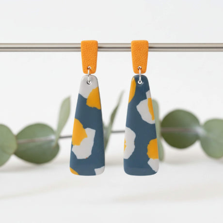navy clay long drop earrings handmade at Lottie of London