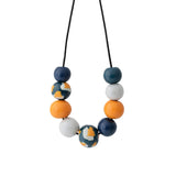 Navy Colour Block Statement Necklace on white background – Modern Chunky Jewellery - Lottie Of London Jewellery
