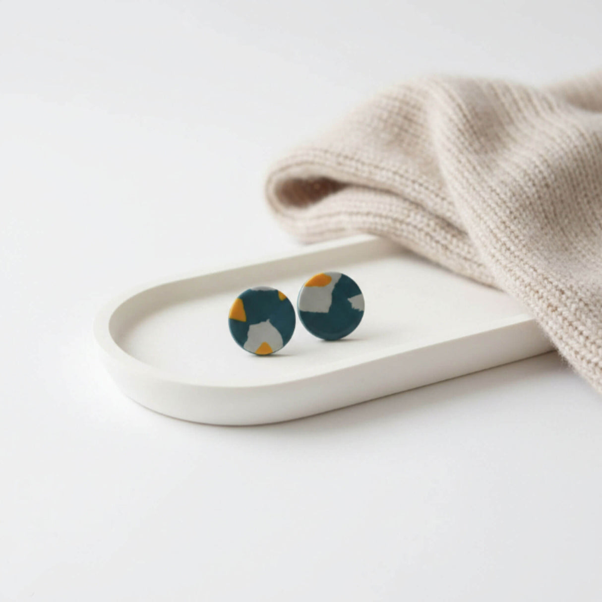 Navy Terrazzo Stud Earrings – Minimalist Clay Jewellery