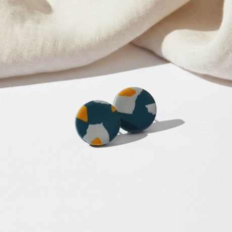 Navy Terrazzo Stud Earrings – Minimalist Clay Jewellery