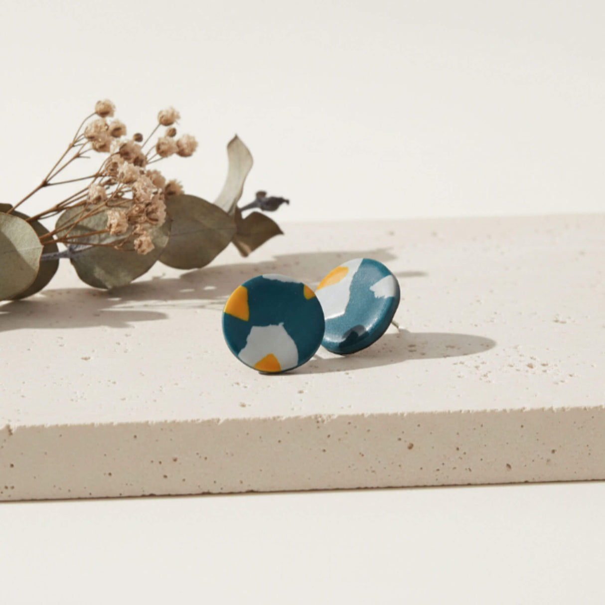 Navy Terrazzo Stud Earrings – Minimalist Clay Jewellery