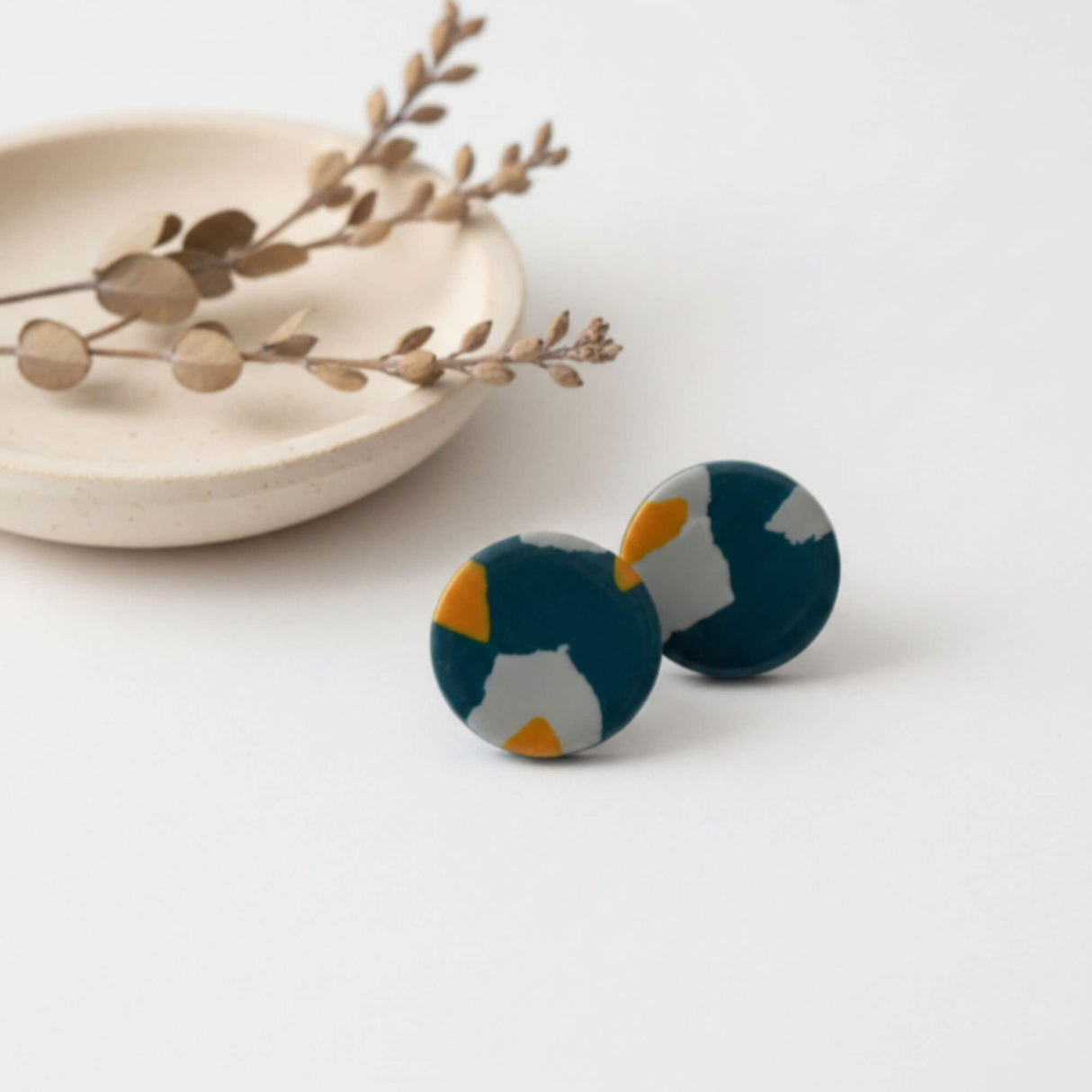Navy Terrazzo Stud Earrings – Minimalist Clay Jewellery