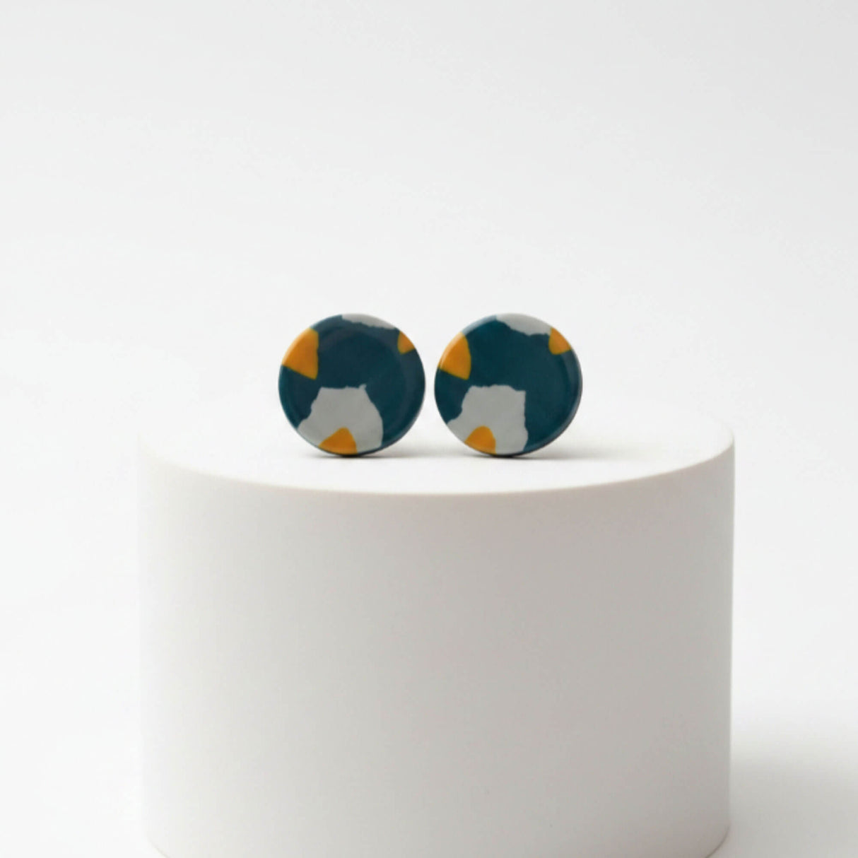 Navy Terrazzo Stud Earrings – Minimalist Clay Jewellery