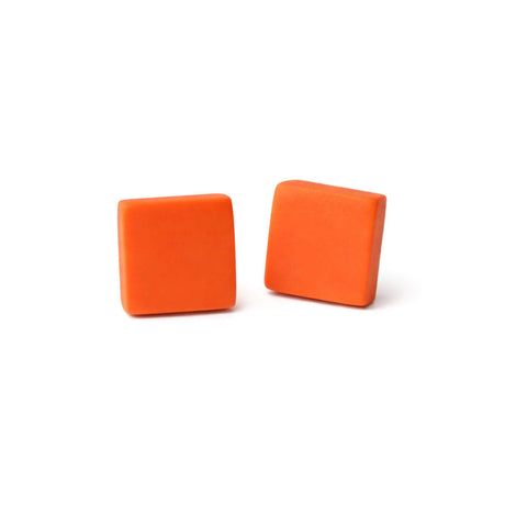 orange square clay stud earrings handmade at lottie of london