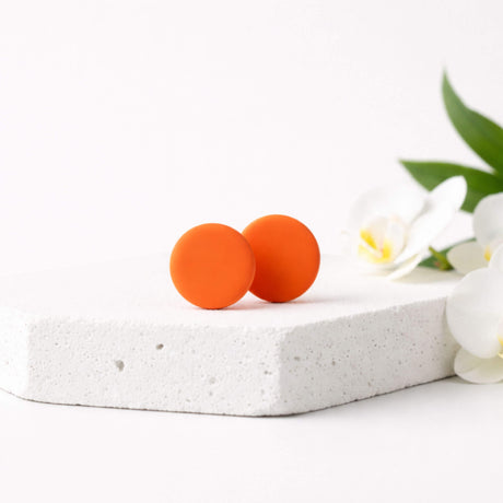 orange clay stud earrings lifestyle handmade at lottie of london