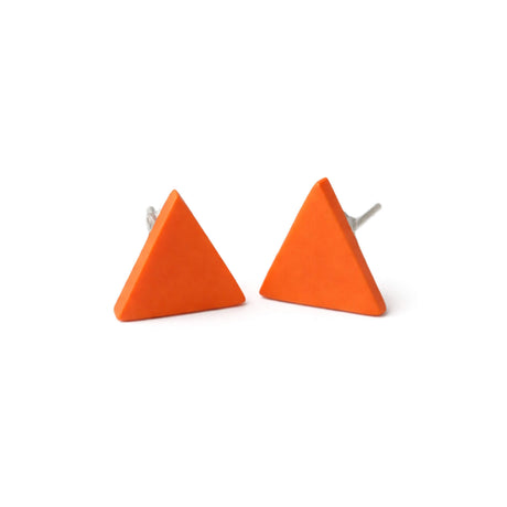 orange triangle clay stud earrings handmade at lottie of london