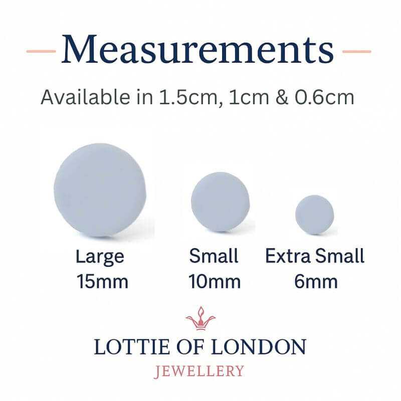 Pale Blue Clay Stud Earrings – size guide - Minimalist Handmade Jewellery - Lottie Of London Jewellery