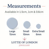 Pale Blue Clay Stud Earrings – size guide - Minimalist Handmade Jewellery - Lottie Of London Jewellery