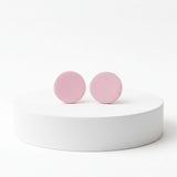 pale pink stud earrings, handmade clay jewellery at Lottie of London, lifestyle image