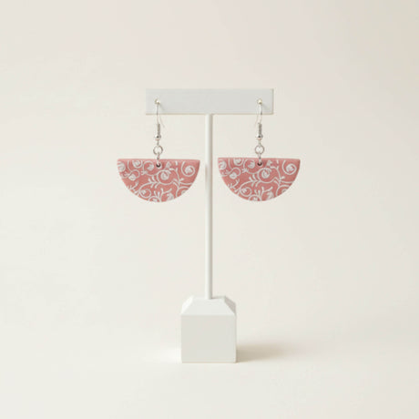pink half moon drop earrings handmade at lottie of london 