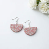 pink semi circle drop earrings handmade clay jewellery at lottie of london 