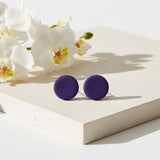purple plum stud earrings lifestyle handmade clay jewellery at lottie of london 