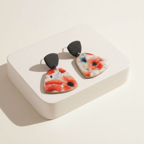 Poppy Drop Earrings for Women Floral Print | Limited Edition