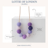Purple Long Bead Necklace - Colourful Adjustable Handmade Jewellery