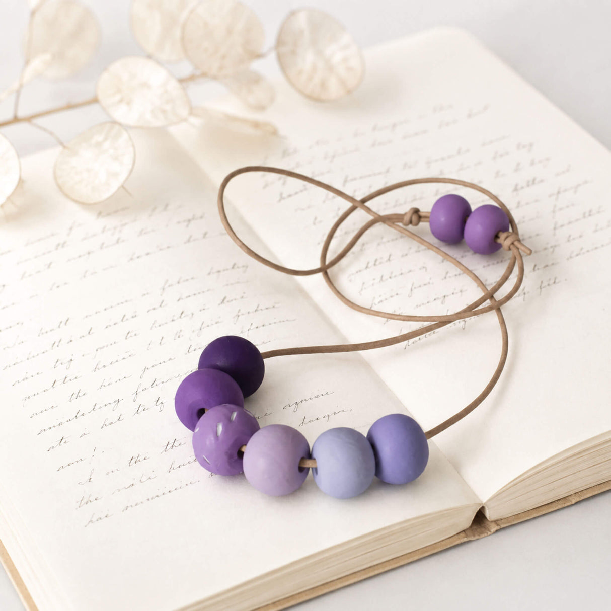 Purple Long Bead Necklace - Colourful Adjustable Handmade Jewellery