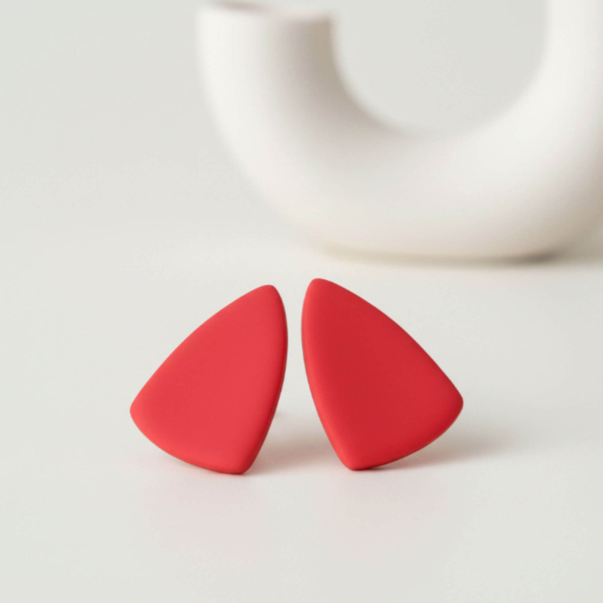 Red Geometric Statement Stud Earrings – Handmade Clay Jewellery
